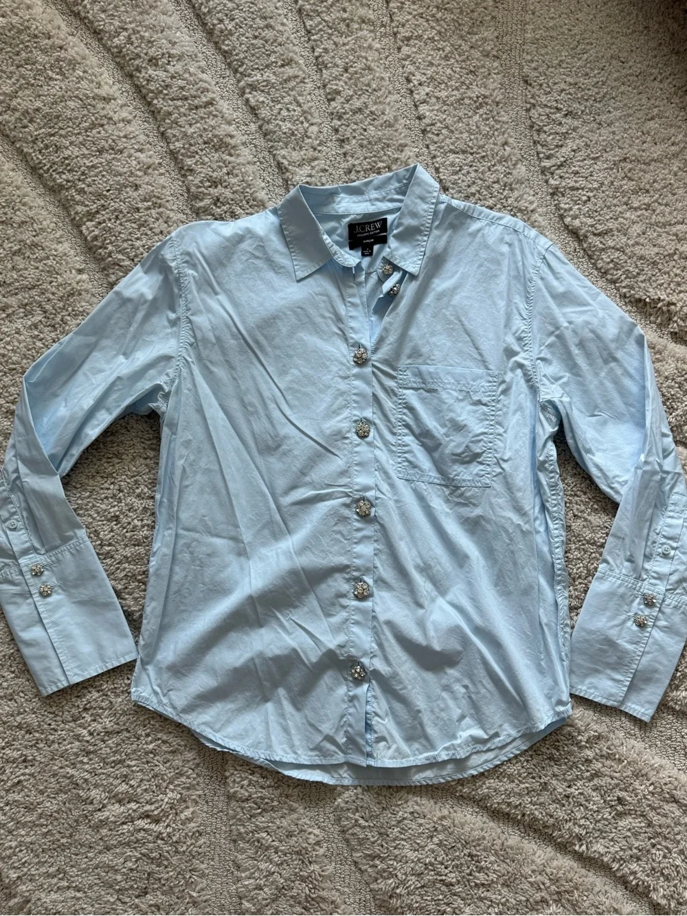 J.Crew Light Blue Garçon Shirt Jewel Buttons White Classic Cotton Poplin 8 $148